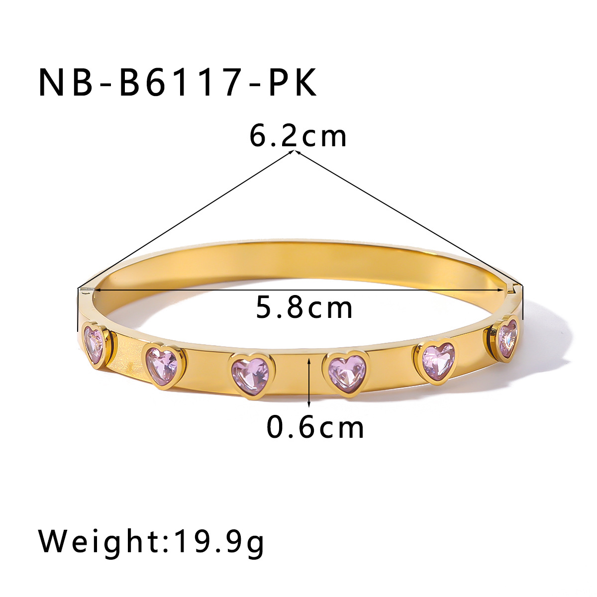 304 Stainless Steel Material PVD Coated 18K Gold Real Gold Plated Heart Shape 304 Stainless Steel Shiny IG Style Waterproof Non Tarnish 304 Stainless Steel Bangle