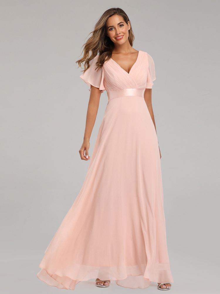 Vestido de Noche de Gasa Elástica con Pliegues, Doble Cuello en V, Manga Acampanada y Dobladillo Grande, Hecho a Mano, Tallas Grandes, para Banquete o Dama de Honor, Colección Primavera/Verano 26 image 7