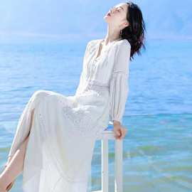 白色仙女长裙云南穿搭海边度假三亚青海湖沙漠旅游拍照显瘦沙滩裙