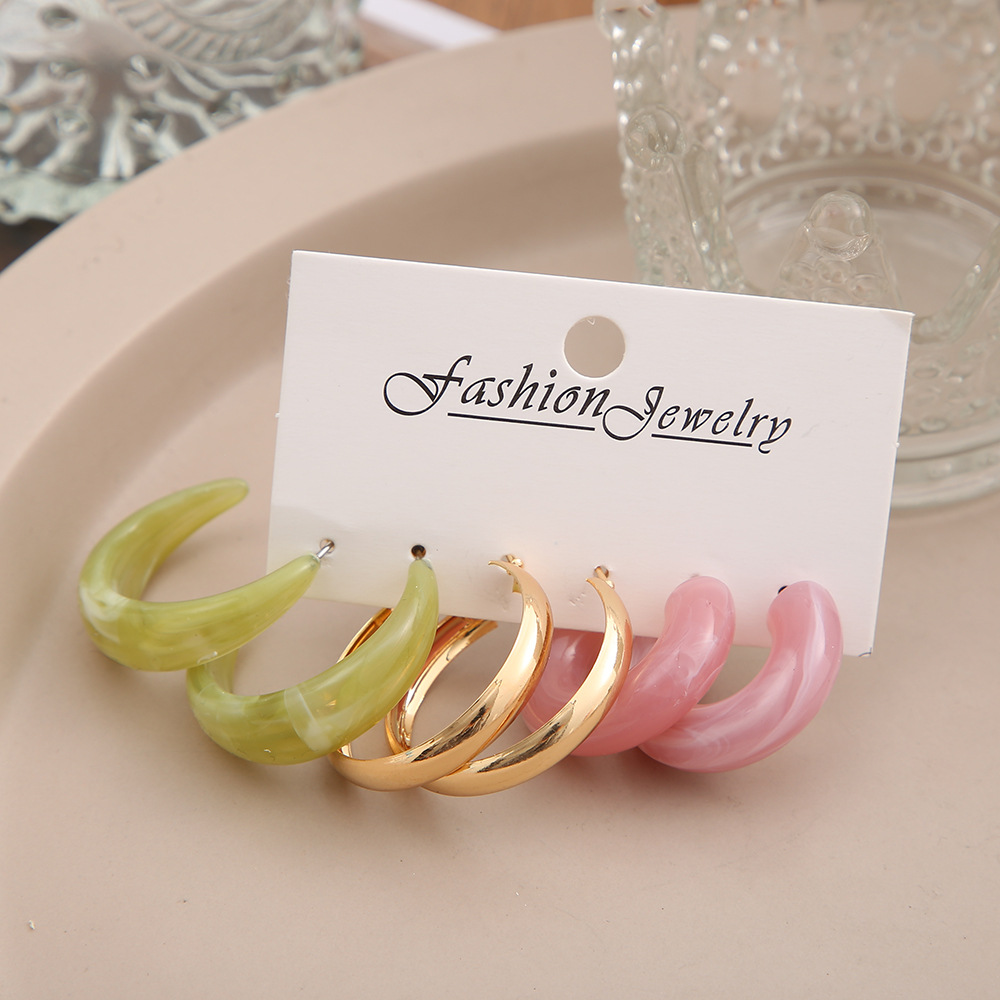 Fashion Colorful Circle Ear Hook Butterfly Heart Pearl Stud Earrings 6 Pieces Set display picture 5