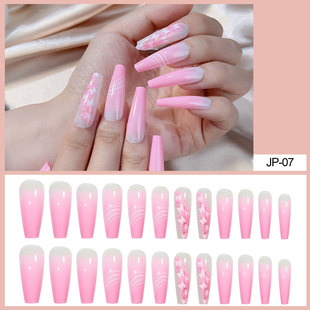 Foreign trade hot-selling European and American A marble pattern pink ultra-long trapezoidal ballet A false nail nail nail piece A piece