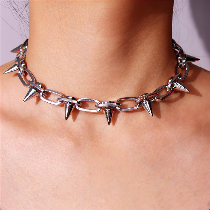 Trendy Personality Punk Hip-Hop Fashion Tassel Rivet Women's Necklace Cross-Border Temperament European and American Cross-Border Direct Sales Chain