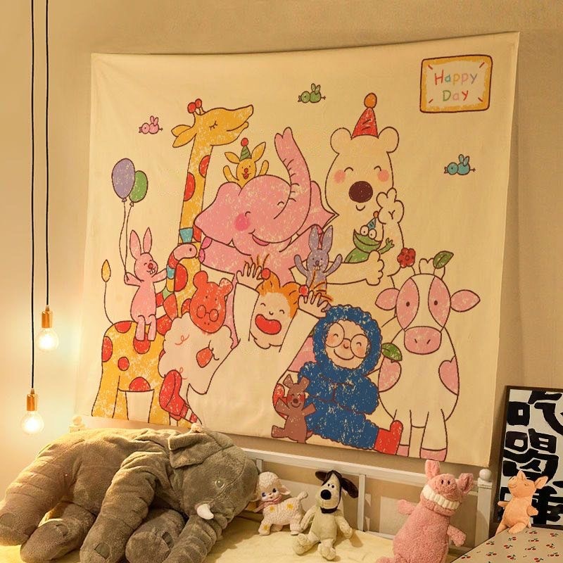 オイルパステルイラスト COCOソース かわいいおやすみ吊り布 子供部屋 寝室 壁飾り 雰囲気背景布 壁布|undefined