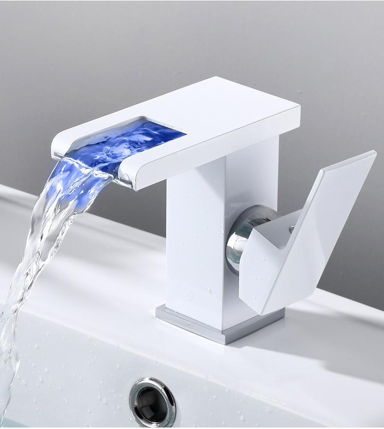 Cross-border manufacturer wholesale washbasins, hot and cold water faucets, all-copper waterfall, LED light, bathroom washbasins, bathroom single holes undefined