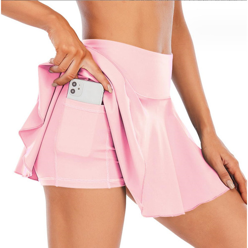 Quick-drying, bare-feel breathable outdoor high-waisted pocket fitness yoga half-length shorts sports pleated tennis skirt pants