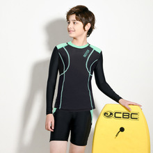 2025新款男童中大童分体泳装长袖速干泳衣短裤两件套儿童游泳衣