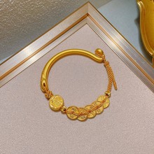 复古黄金色五帝钱币生肖蛇半镯女新款五路编织手绳手链手镯小红书