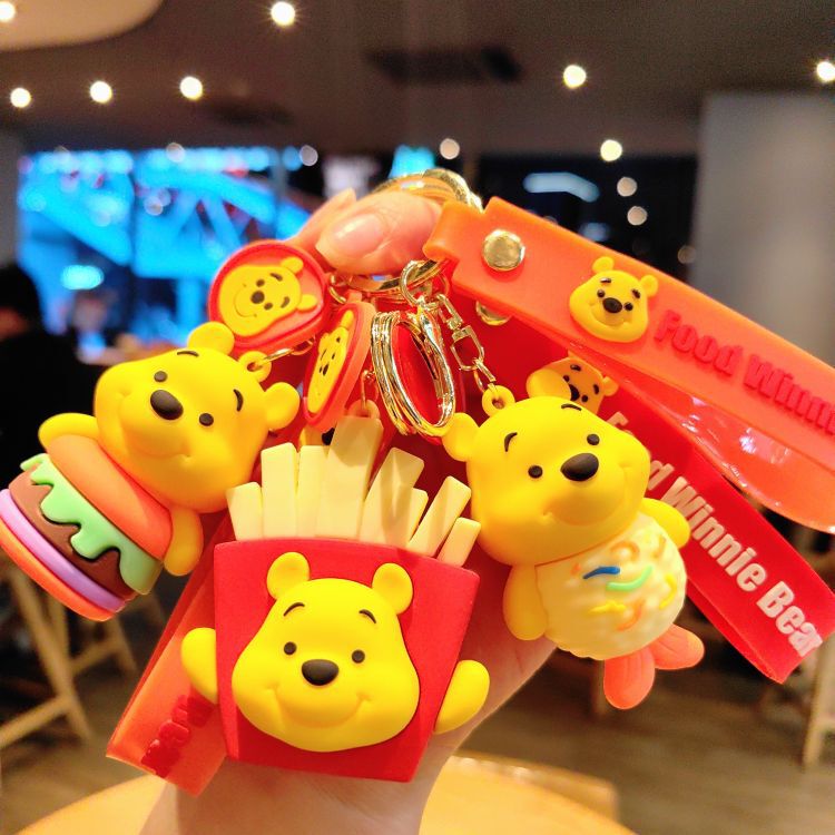 Cartoon foodie Pooh bear keychain creative bear couple doll car key chain pendant small gift wholesale