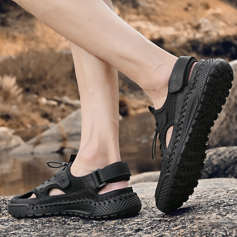 2024 verano ocio versátil zapatos de hombre tendencia de comercio exterior zapatos de playa transpirables zapatos de cuero para hombres zapatos agujeros agujeros