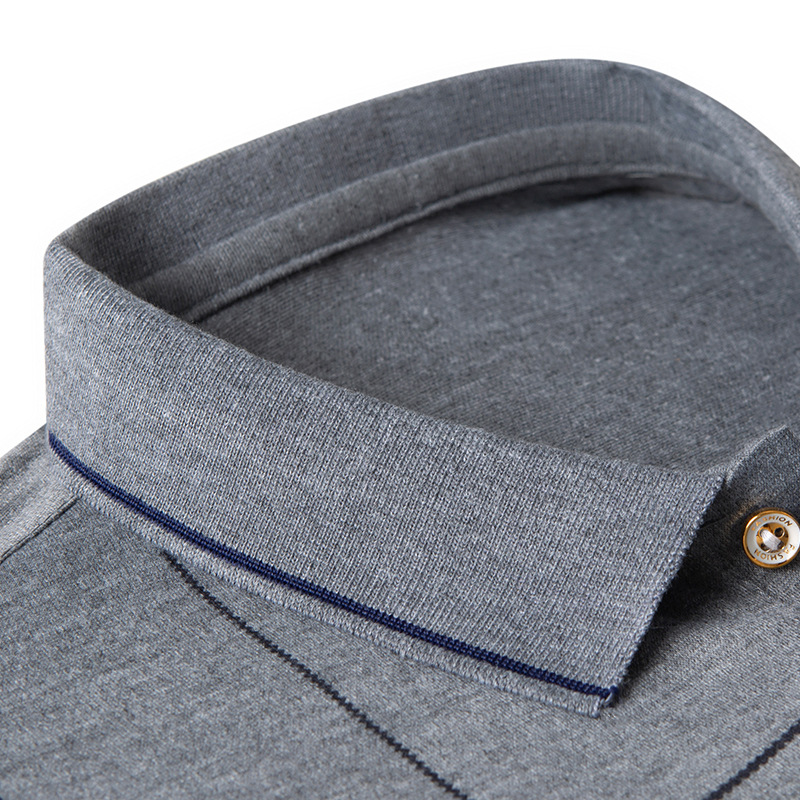 Camiseta de manga larga para hombres de mediana edad Papá usa camiseta de bolsillo suelto camisa de fondo de solapa delgada de mediana edad y ancianos Polo de edad avanzada