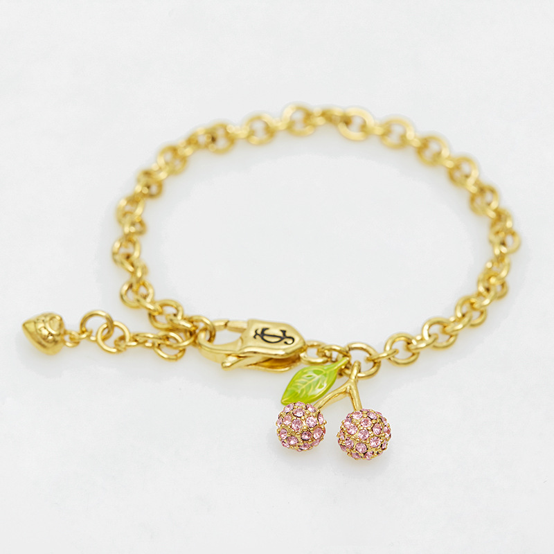 Women's Trendy Ins Niche Design Diamond Pink Cherry Green Leaf Heart Pendant Student Bracelet Fashion Chinese Valentine's Day Jewelry