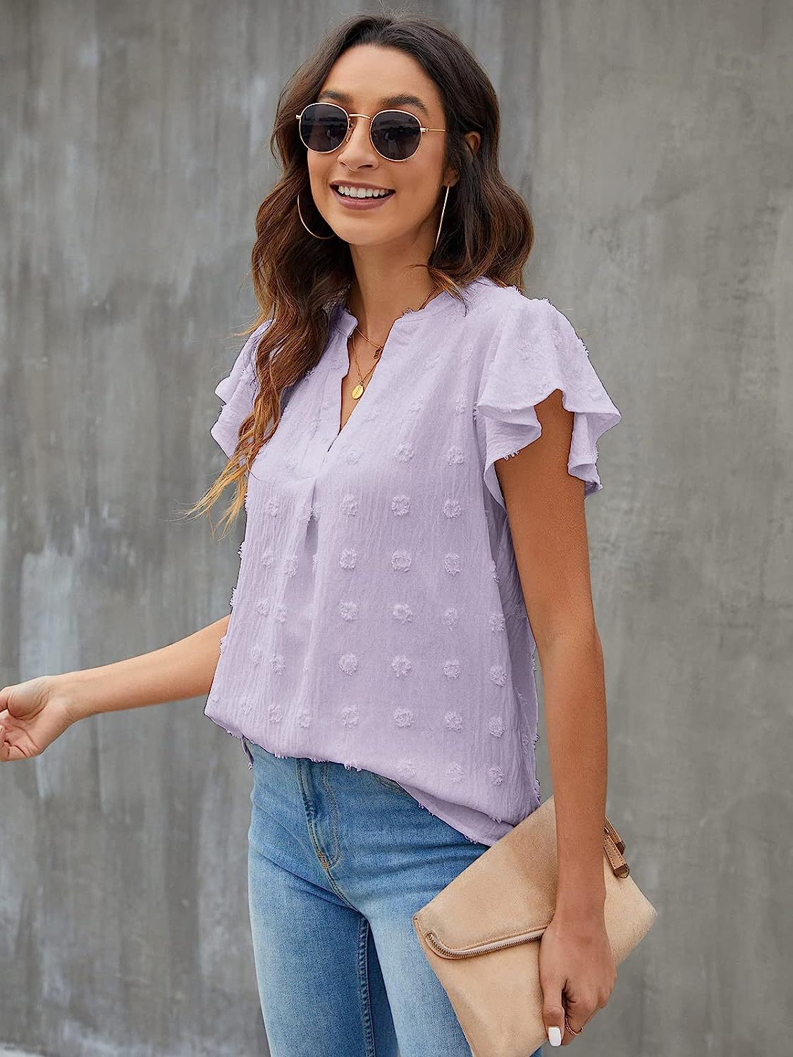 Cross-border European And American Women's Clothing 2026 Summer New V-neck Ruched Ruffle Sleeve Pom-pom Chiffon_voghion.com