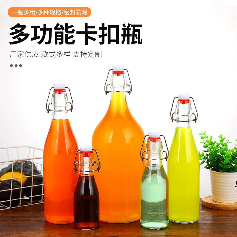 Производитель оптовая пряжка стеклянная бутылка утолщение прозрачный сок стеклянная бутылка для напитков ароматизированный напиток бутылка для фруктового вина