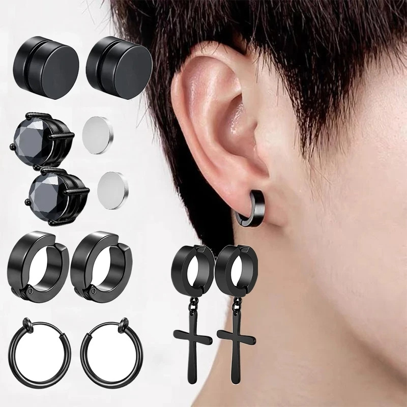 1 Pair Punk Simple Style Geometric Stainless Steel Hoop Earrings Ear Cuffs display picture 1