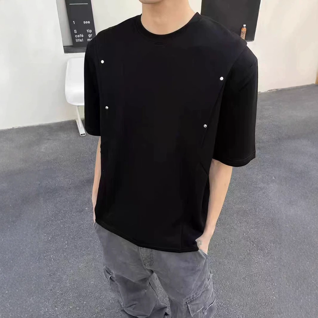 Воздушный хлопок футболка с короткими рукавами мужской летний ретро свободный повседневный дизайн плиссировки функциональный ветер футболка