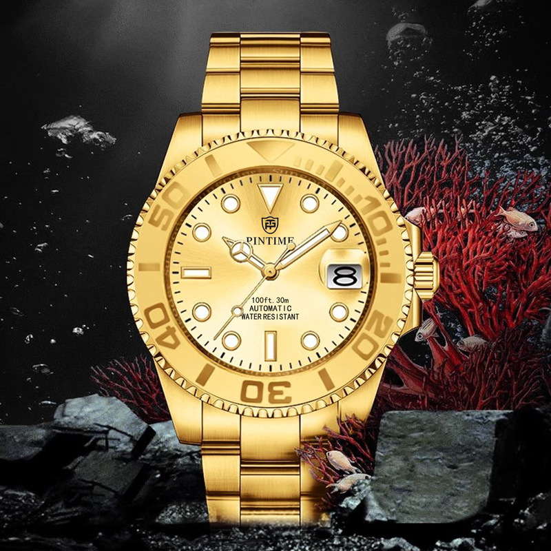 Pintime Gold Mechanical Watch for Men, Fully Automatic Mechanical Movement, Men's Watch, Business Wristwatch