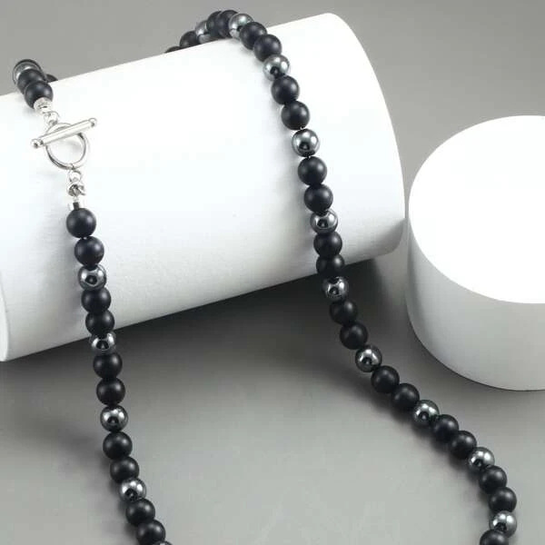 304 Stainless Steel Chain Material 1 Piece Quantity Ethnic Style Solid Color Stainless Steel Natural Stone Beaded Handmade Men's Necklace