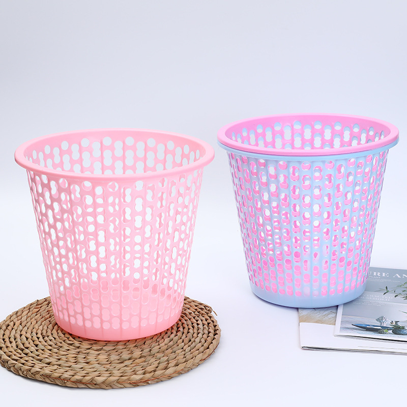 Trash Can plastic storage bucket multi-color supply household office waste paper basket round grid trash can 2 yuan wholesale