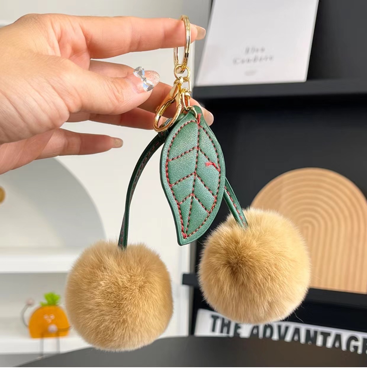 17g Weight Bag Pendant, Keychain Classification 1 Piece Quantity Daily, Street Occasion Real rex rabbit hair Material Cherry Pattern Cute Style 1 Piece Cute Cherry Real Rex Rabbit Hair Bag Pendant Keychain 7