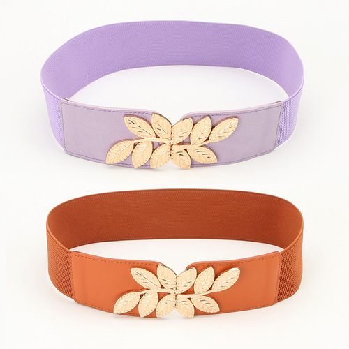 FASHION WOMAN BELT ALLOY LEAF BUTTON ELASTIC BAND VERSATILE DRESS SHIRT ACCESSORY BELT