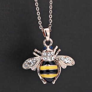 Temu Hot Selling Summer Explosions Bee Citrine Oil Dropping Women Necklace Fashion Personality Jewelry Necklace Wholesale