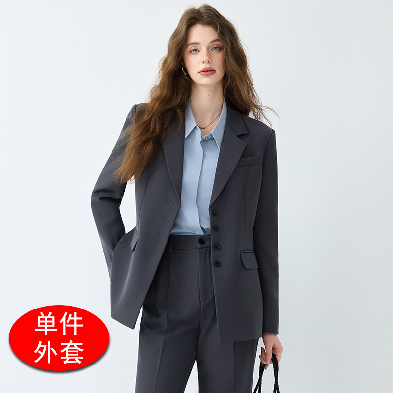 灰色职业西装套装女春秋2025新款大学生考公面试正装通勤西服外套|undefined