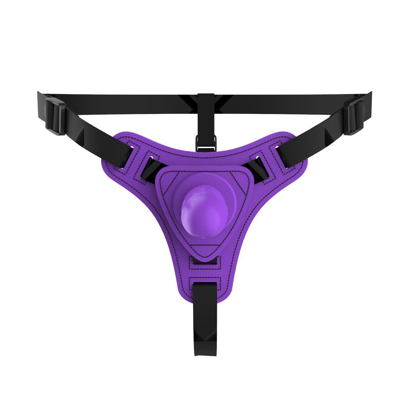 Wearable Leather Strap-on Harness with Dildo, Small Size, Black — detail image 3
