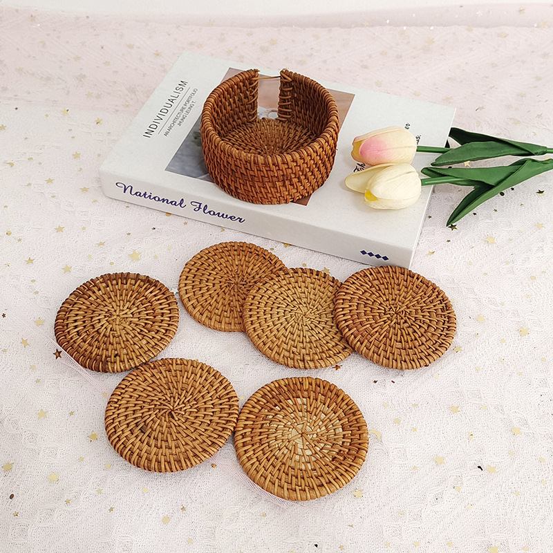 批发越南藤编杯垫隔热垫圆形餐桌垫桌面茶几垫秋藤西餐垫茶具配件