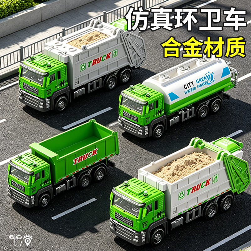 Carefully Selected Alloy Sanitation Truck Toys for Boys and Girls, Realistic Inertia Garbage Truck Dump Truck Sanitation Children's Model Car