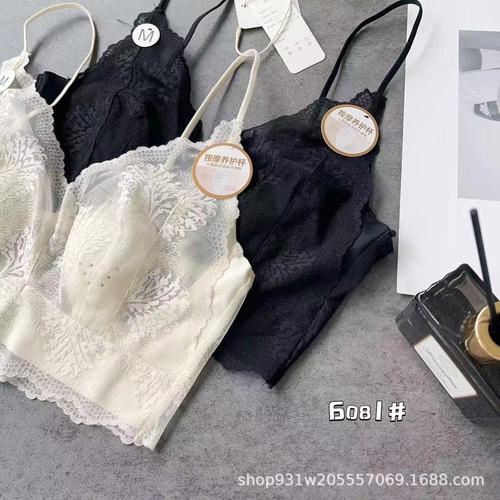 6081 Rabbit Ear Cup Lace Beautiful Back Wrapped Chest Tube V Neck Spaghetti Straps Sexy and Interesting Hollow Thin Women's Underwear