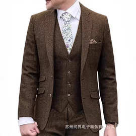 新款男士西装人字纹修身商务休闲婚礼舞会男士西装套装宴会西服