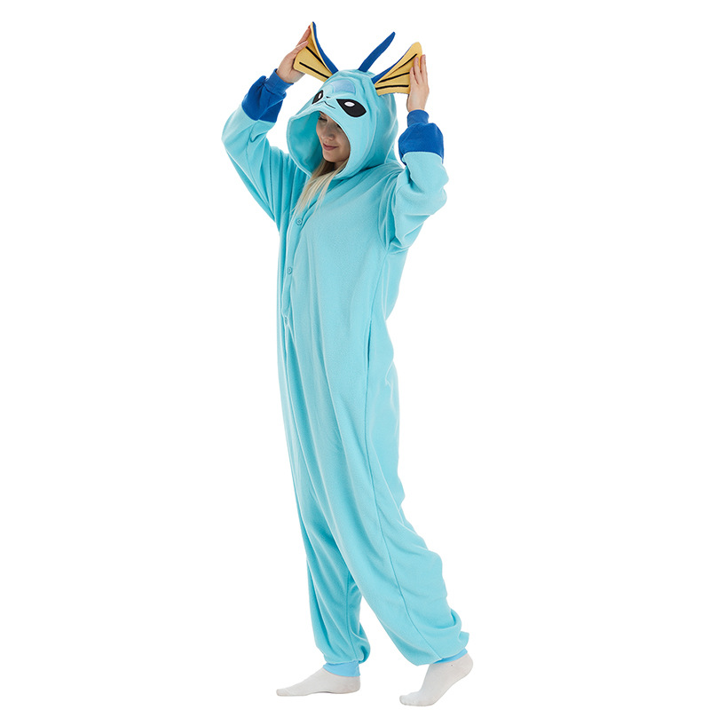 Vaporeon Kigurumi Onesie Pyjama Eevee Cosplay Kostüm Schlafanzug Halloween Weihnachten Anime Erwachsenen Warme Hauskleidung Outfit – Detail 4