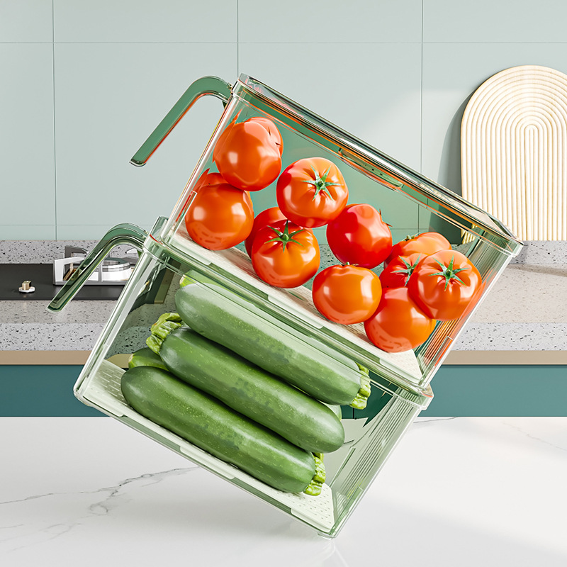 Seleccione estrictamente la caja de almacenamiento del refrigerador, la caja de preservación de la cocina, el grado de almacenamiento de alimentos para el congelador con cubierta, huevos, alimentos, verduras, artefactos mágicos de almacenamiento