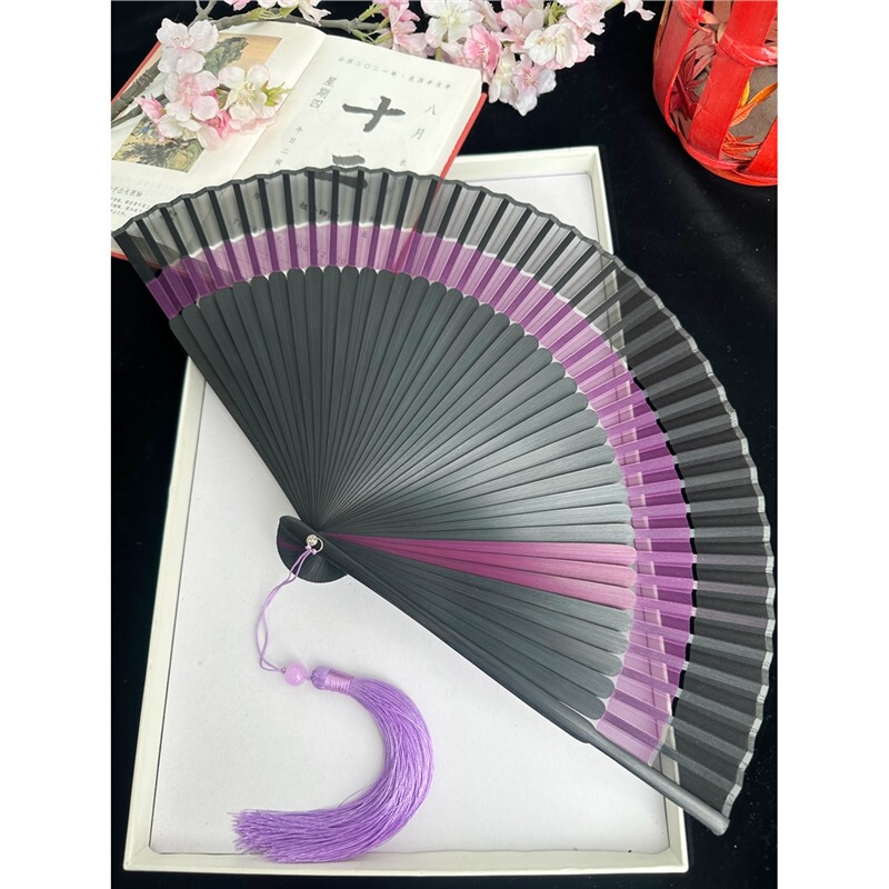 中国風の二重節扇子折りたたみ布張りレトロスタイルチャイナドレス漢服小型扇子ポータブル夏の女性のダンス扇子|undefined