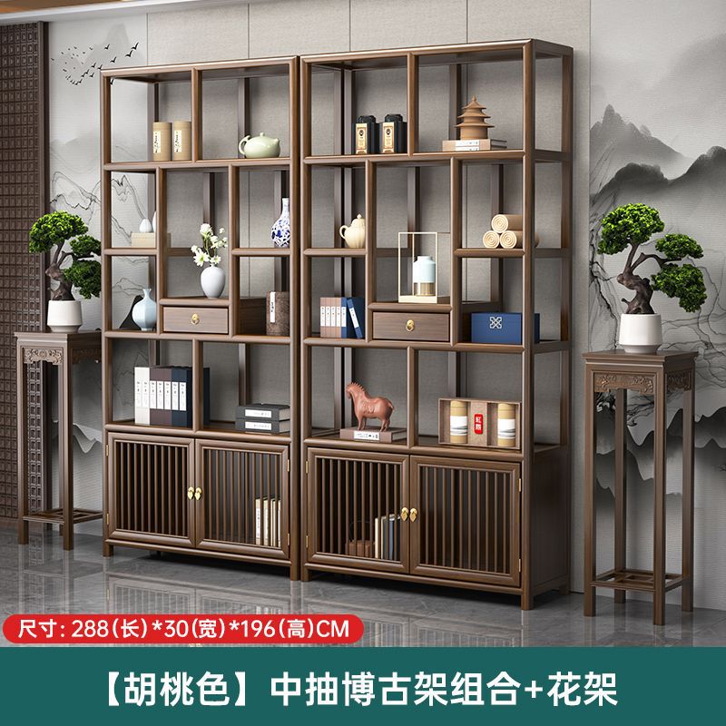 無垢材中国風多宝閣茶収納ラックニレパーティション装飾品オフィスティールーム収納ディスプレイキャビネットボーグラック|undefined