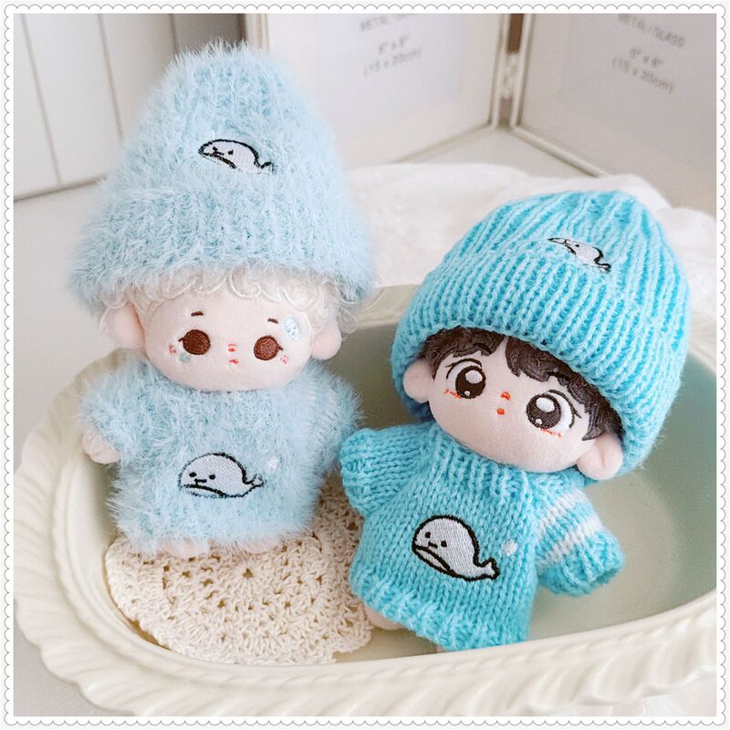 10cm Cotton Doll Clothes Plush Toy Dress-Up Imitation Mink Fur Whale Sweater Hat Decoration Replacement Accessories