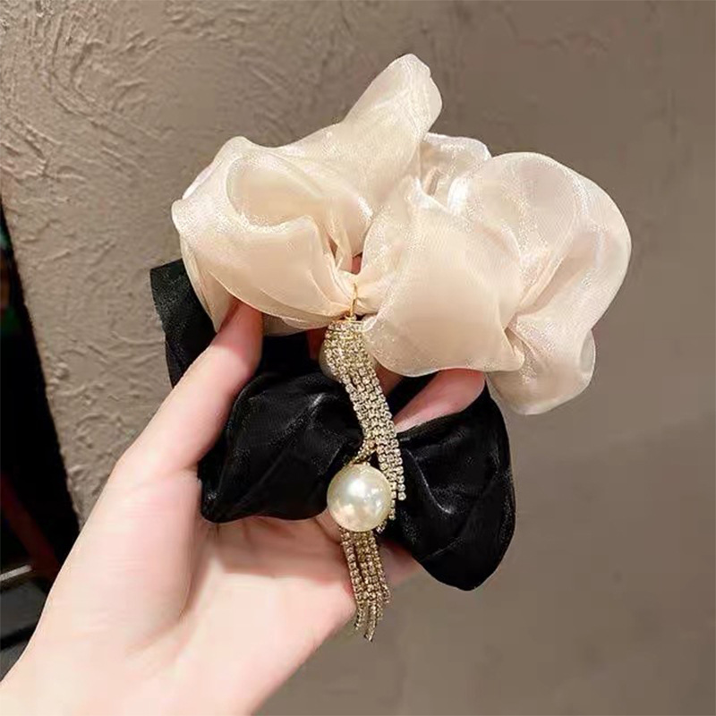 Fashion Simple Rhinestone Tassel Tie Pearl Hair Rope Ponytail Headdress display picture 1