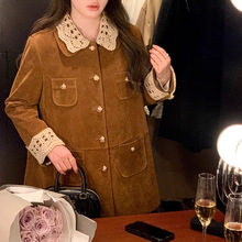 MIU系复古翻领中长款麂皮/丝绒外套工装风衣女美拉德穿搭上衣秋季