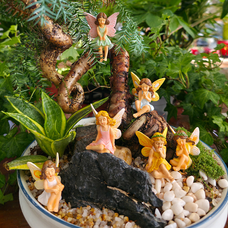  Popular Resin Flower Fairy Ornaments Creative Outdoor Garden Fairy Flower Basin Micro Landscape Decorations