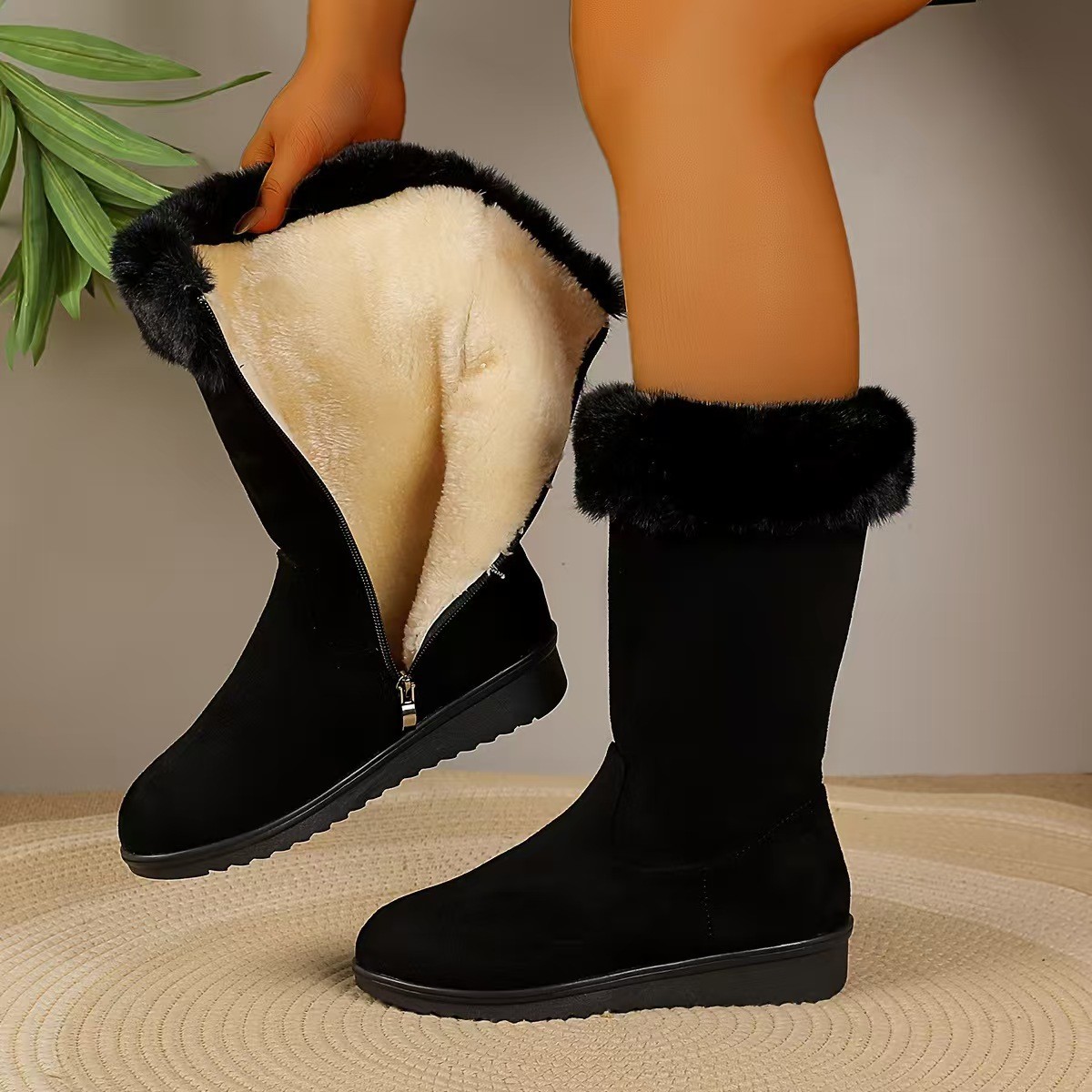 2025, botas de nieve de invierno para mujeres, botas Martin gruesas antideslizantes, botas de algodón con cremallera lateral caliente para mujeres