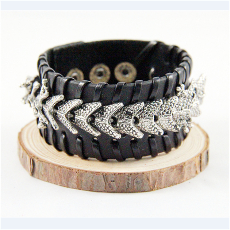 Amazon Factory Direct Sales Dragon Accessories Braided Rope Rock Style Genuine Leather Wrist Strap Bracelet Jewelry Cross-border Supply New