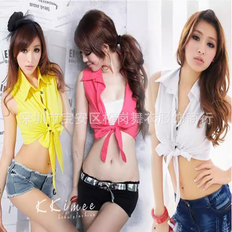 A generation of hair sleeveless short shirt ds costume hip-hop female singer jazz dance sexy candy color top 3026