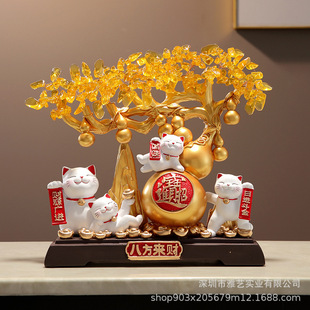 New Chinese-Style Fortune-Attracting Lucky Cat Ornament for Opening, Housewarming, Store Cashier Desk Decoration, Money Tree Gift Wholesale