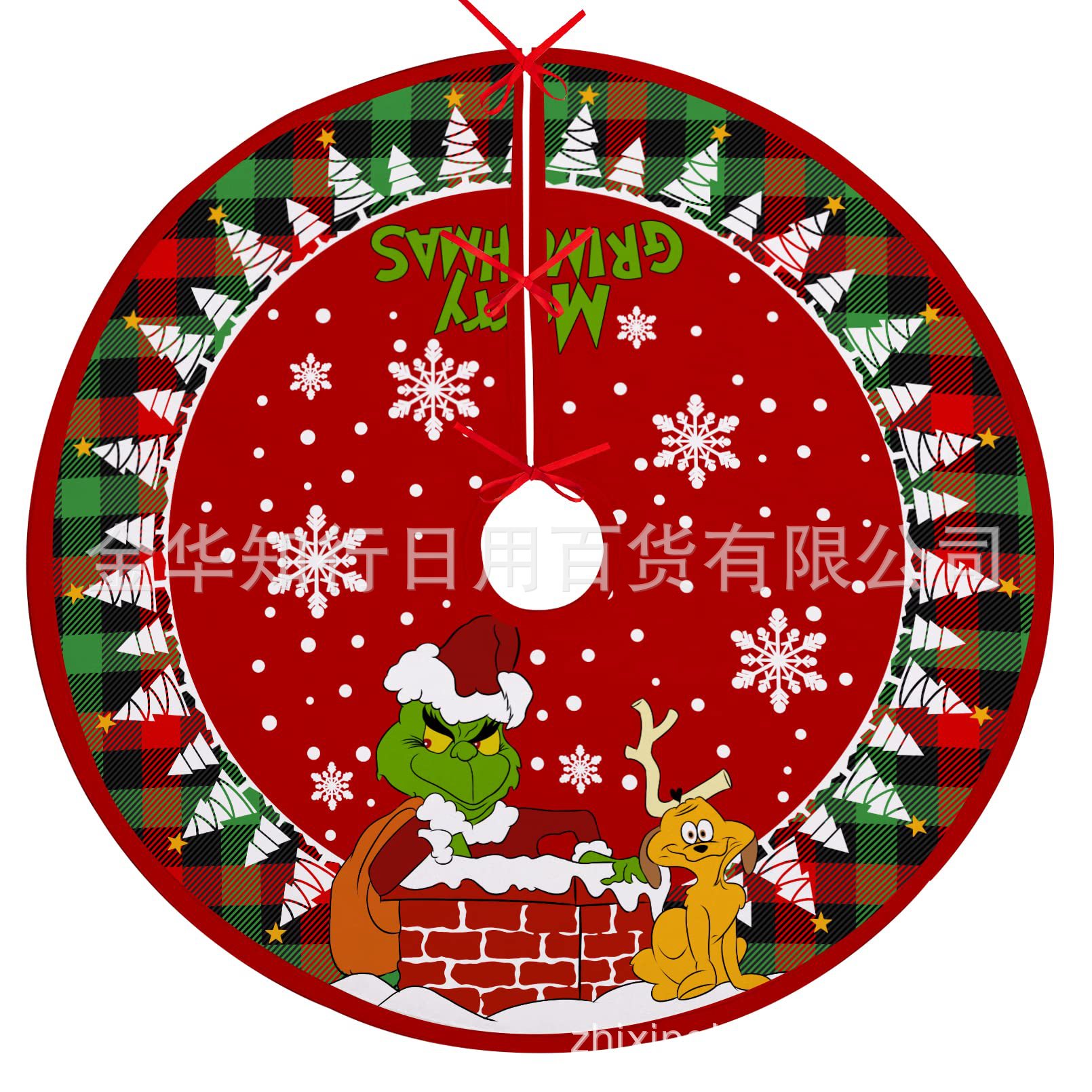Navidad árbol extraño falda FIESTA DE Navidad copo de nieve Grinch impreso franela árbol de Navidad diseño inferior alfombra de piso