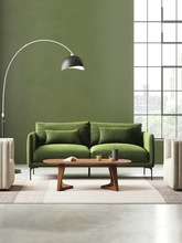 北欧意式轻奢ins风布艺简约三人小户型客厅直排高脚绿色羽绒沙发