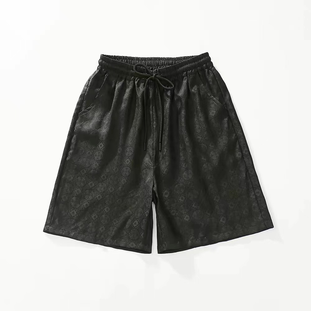 Quần short nam thể thao rộng thùng thình chất lụa tơ tằm cao cấp — Da đen 8987 chi tiết 5
