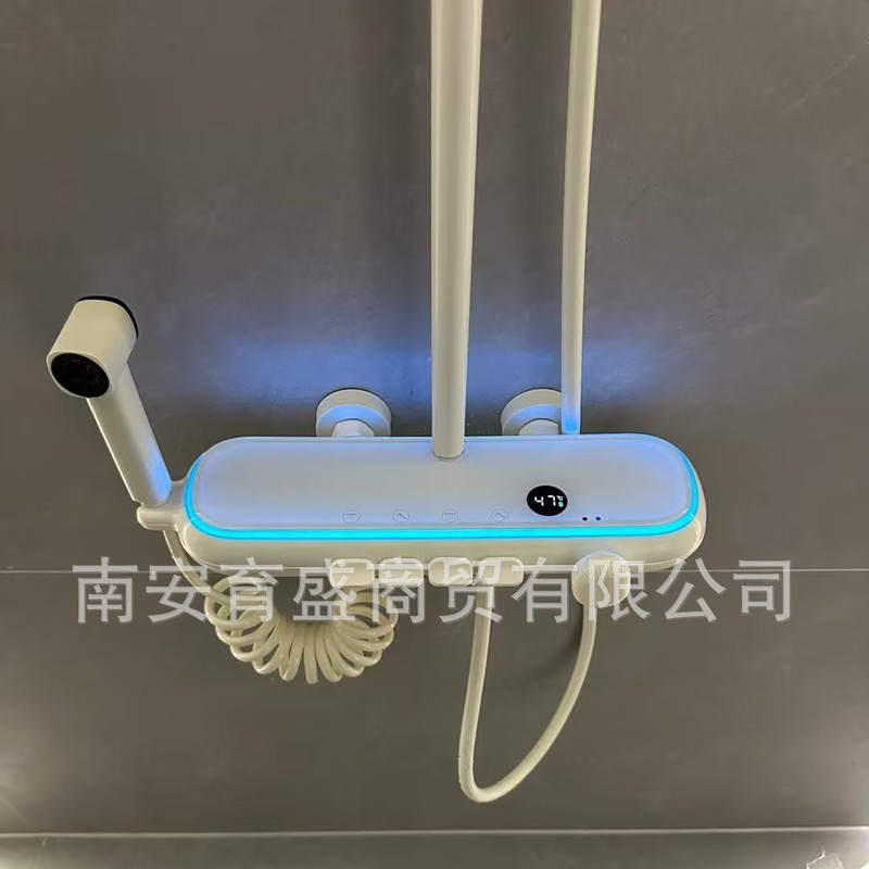 新款奶白枪灰现代数显琴键花洒套装简约增压多档调节淋浴花洒套装|undefined