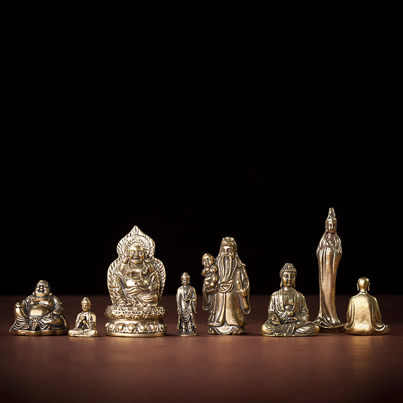 实心纯黄铜办公桌面摆件莲花佛祖古铜茶宠工艺品小礼品手把玩件