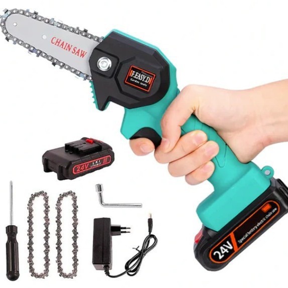 4寸无刷锂电锯 充电式电链锯木材家用迷你锯户外便携伐木电动工具