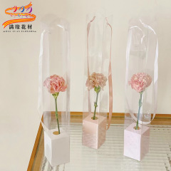 New Women's Day PVC Waterproof Transparent Hand-held Fresh Flower Packaging Box Single Rose Bouquet Bag 5 Pieces Set Wholesale